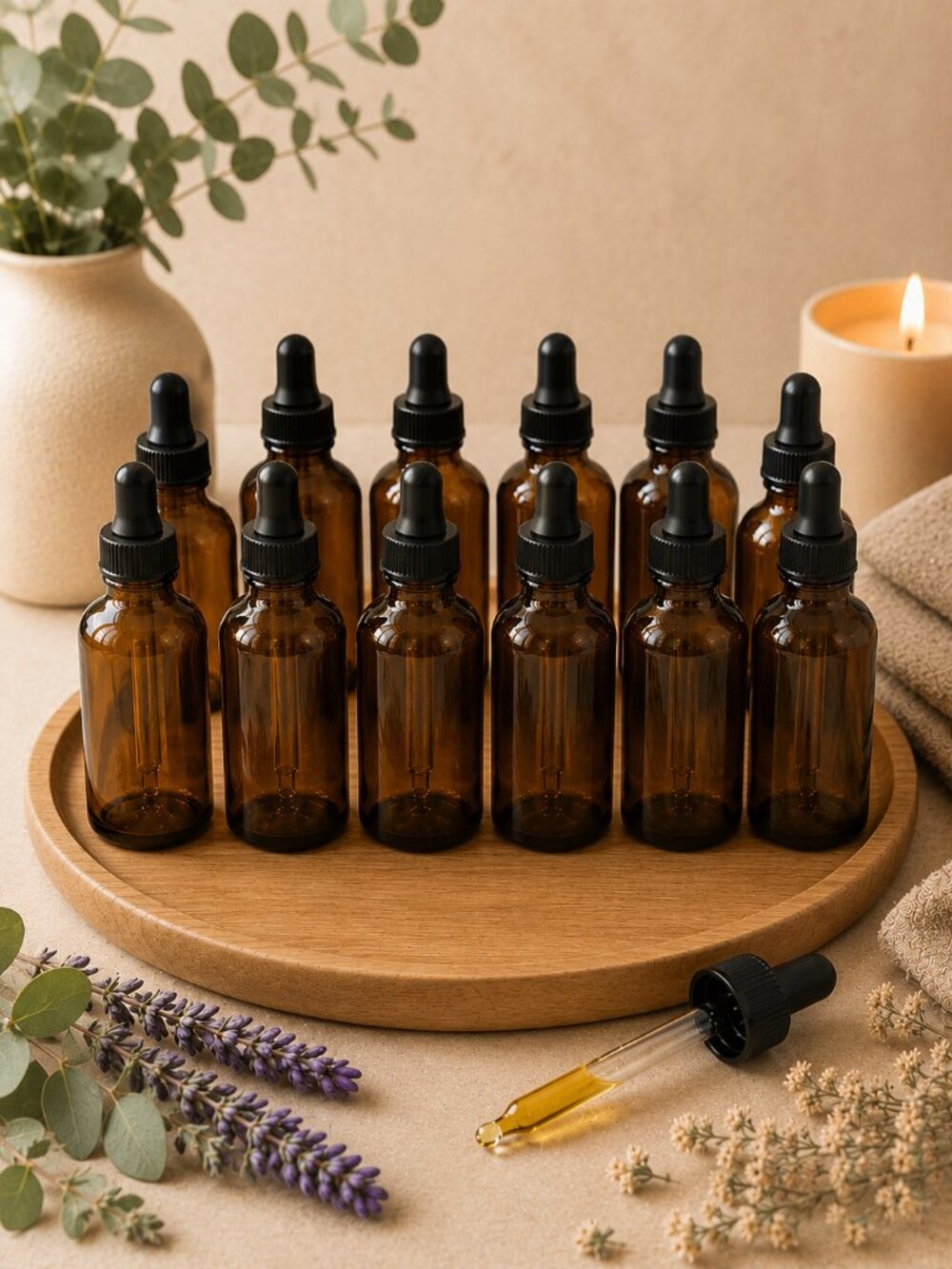 Amber Glass Dropper Bottles 4 oz Set of 12 Apothecary Essential Oil Bottles